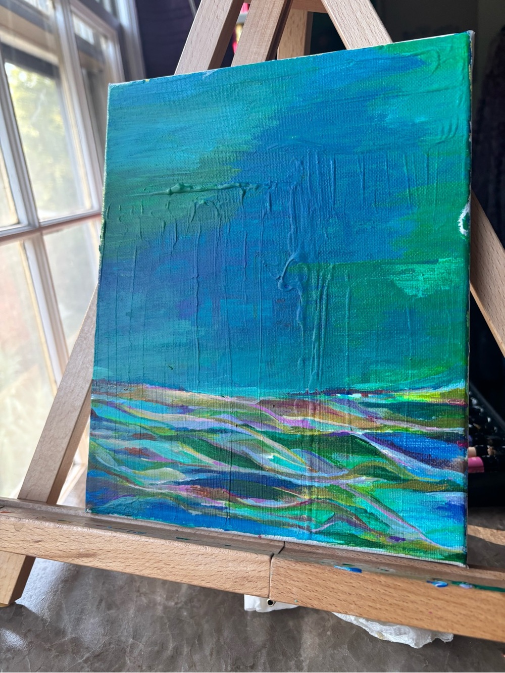 Abstract Ocean Waves Canvas Art - Teal Blue Green